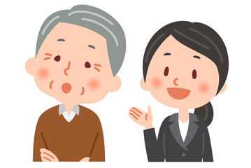 説明をするビジネスマンと説明を聞くおじいさん
