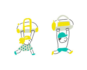 旅行に行こう！大きなカバンを持った子どもたち