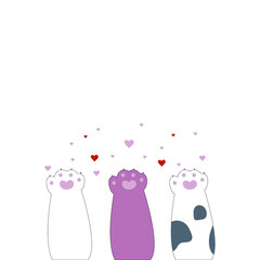 paws of a cat. raised cat's paw up. valentine's day card. vector illustration, eps 10.