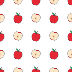 Apple Seamless Pattern On A White Background. Apple Fruit Vector Illustration