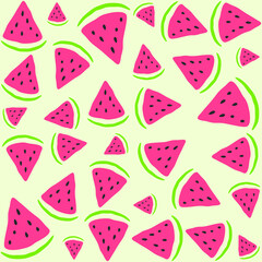 Seamless pattern of red watermelon slices with seeds