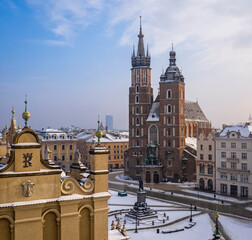 Fototapeta premium View on Saint Mary's Basilica located on Main Square in Krakow in the morning, Poland