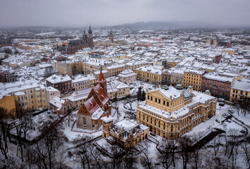 Kraków Old Town during snowy winter