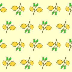 Tropical seamless pattern with yellow lemons
