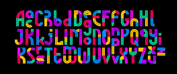Kids alphabet, colorful geometric vector font, letters are easy to use for titles and logo creation, uppercase and lowercase.