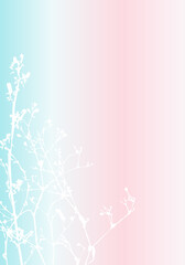 Isolated vector realistic flower, herb, plant or twig on pastel colored iridescent background. Minimalist poster  concept with delicate silhouettes of organic shapes. Modern abstract botanical artwork