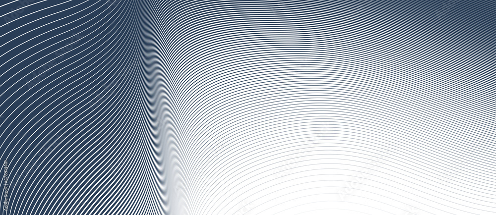 Poster linear abstract background, single color black vector design 3d lines in perspective, curve and wave