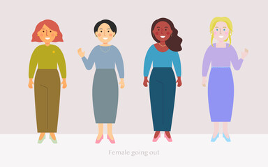 普段の女性キャラクター。ベクターデータ。