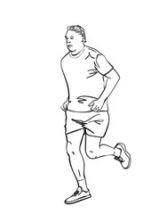 Fototapeta na wymiar Sketch of running man, Hand drawn vector linear illustration