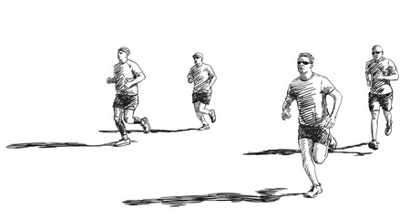 Sketch of running people with long shadow, Hand drawn vector illustration