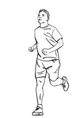 Sketch of running man, Hand drawn vector linear illustration