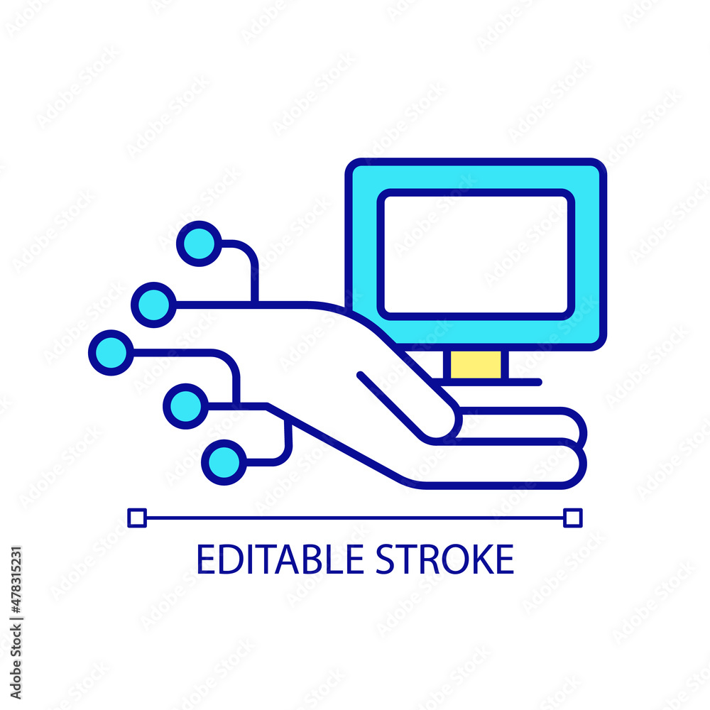 Poster computer support rgb color icon. devices repair and troubleshooting. technical support and assistanc