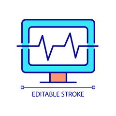 Computer diagnostic RGB color icon. Software for detecting hardware problems. Program and tools. Isolated vector illustration. Simple filled line drawing. Editable stroke. Arial font used