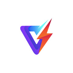 Letter v with thunder logo design