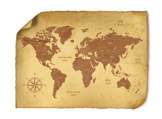 Fototapeta na wymiar Old world map in vintage style. Political vintage world map. Vector stock
