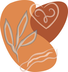 Boho abstract vector illustration with heart, plant, blob, spiral vector illustration