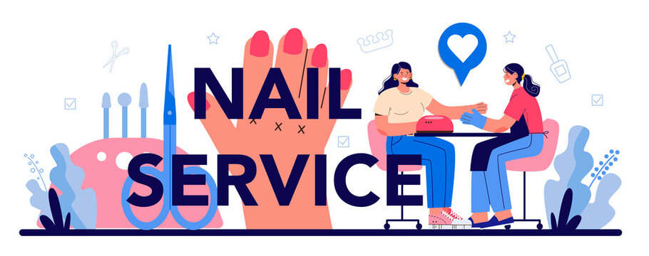 Nail service typographic header. Manicurist, beauty salon worker.