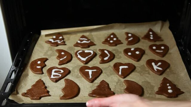 Making cookies. Molding cookie dough. Female hands making cookies on table in kitchen (Soviet Union old flat)