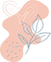 Boho abstract vector illustration with plant, heart, blobs, dots