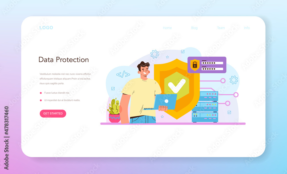 Poster network engineer web banner or landing page. specialist setting up