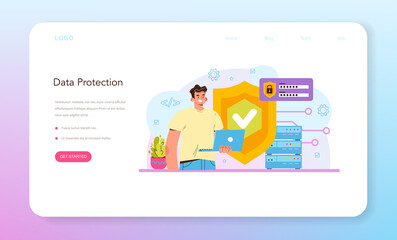 Network engineer web banner or landing page. Specialist setting up