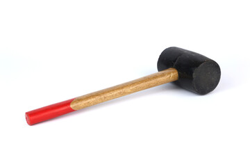 An old used rubber hammer (mallet) on a white background, copy space