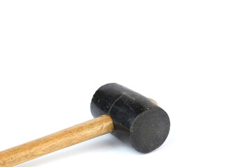 An old used rubber hammer (mallet) on a white background, copy space