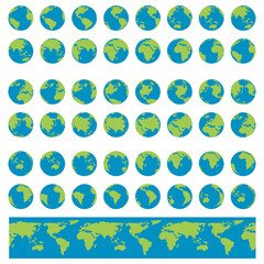 Earth Globes set. Planet Earth turnaround, rotation at different angles for animation - obrazy, fototapety, plakaty