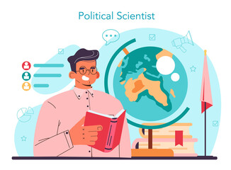 Political scientist concept. Studying of political ideas, institutions