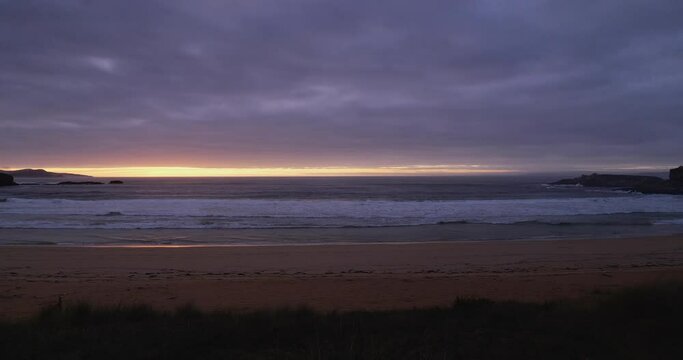 View of the Lanzada beach at sunset, in Galicia, Spain