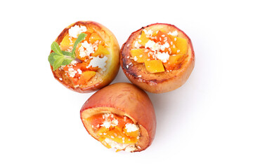 Tasty baked apples isolated on white background