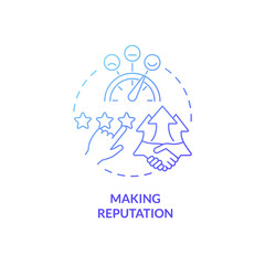 Making reputation blue gradient concept icon. Popularity and rates. Customer service benefits abstract idea thin line illustration. Isolated outline drawing. Roboto-Medium, Myriad Pro-Bold fonts used