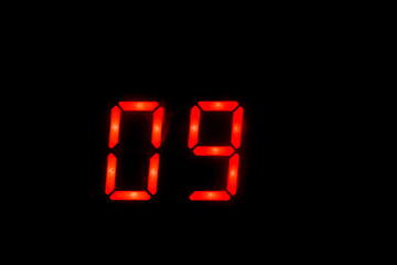 Old digital clock red number on black background