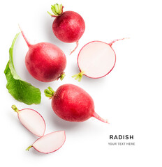 Radish with leaves creative composition.