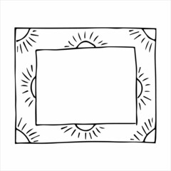 Hand drawn doodle style rectangular frame. Black and white vector illustration.