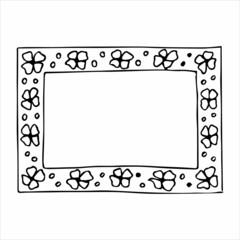 Hand drawn doodle style rectangular frame. Black and white vector illustration.