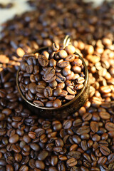 Roasted coffee beans. Arabica and rubusta.