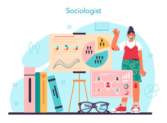 Sociologist concept. Scientist study of society, pattern of social