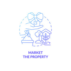 Market property blue gradient concept icon. Prepare realty for rent and sale abstract idea thin line illustration. Isolated outline drawing. Roboto-Medium, Myriad Pro-Bold fonts used