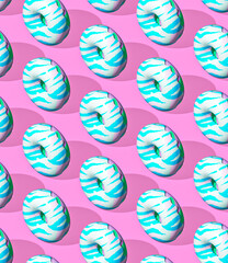 Seamless isometric 3d render pattern.  Minimal design.  Sweet donuts. Candy shop, birthday, party concept