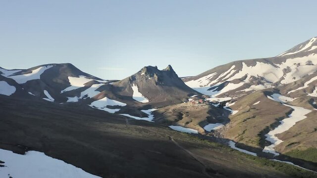 Avachinsky Volcano Pass. View on extrusion "Camell" and a Station