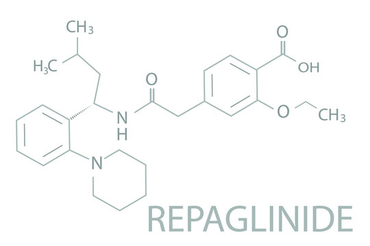 Repaglinide molecular skeletal chemical formula.