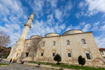 Fototapeta na wymiar Edirne, Turkey, December 22, 2021 : Old Mosque exterior view in Edirne City of Turkey. Edirne was capital of Ottoman