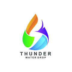 Colorful gradient water drop and thunder logo design
