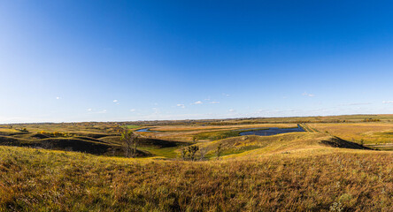 Panorama of the wide open prairie and grasslands in the American Midwest of North Dakota.  This is...