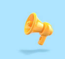 Yellow megaphone isolated on blue background. Clipping path included