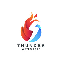 Obraz premium Water and burning fire with thunder logo vector