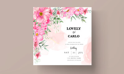 Wedding invitation card set template with beautiful flowers and leaves watercolor