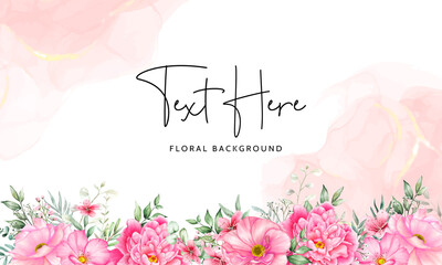 floral background template with beautiful flowers and leaves watercolor
