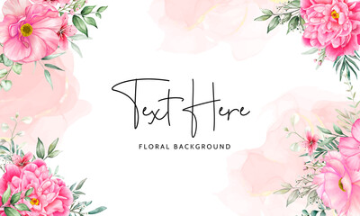 Fototapeta na wymiar floral background template with beautiful flowers and leaves watercolor